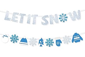 Let It Snow Winter Banner, Pre-Strung Glitter Winter Wonderland Party Decorations with Snowflakes Snowman Sweater Holiday Ban