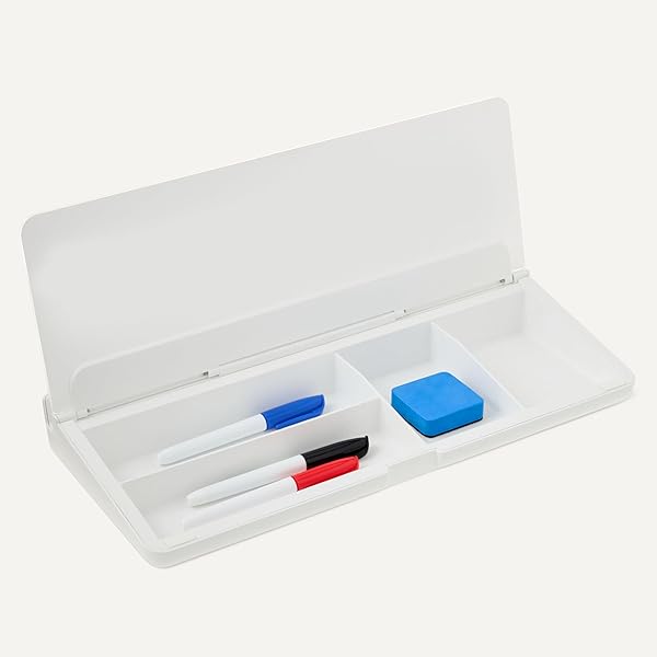 AMAZON BASICS DESKTOP DRY ERASE WHITEBOARD WITH ORGANIZER AND ACCESSORIES, TEMPERED GLASS, 15.7 X 5.4 INCHES, WHITE
