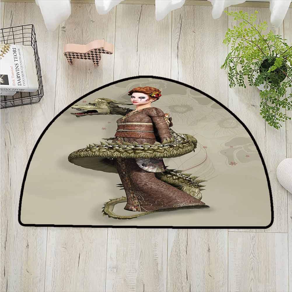 DESPKONMATS Fantasy Semi-Circular Living Room Rug,Westernly Geisha with Cry Make-Up Wrapped by Spira