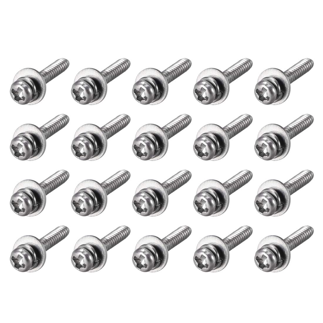sourcing map M2 x 8mm Stainless Steel Phillips Pan Head Machine Screws Bolts Combine with Spring Washer and Plain Washers 20pcs