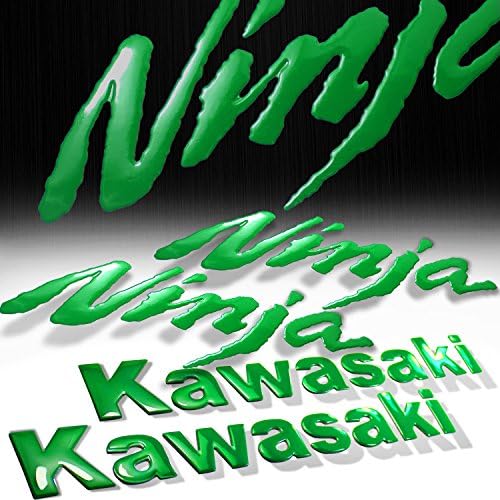 (Pack of 4) 8" x 1.25" Kawasaki + 6.25" x 2.25" Ninja Logo 3D Emblem Decal Glossy Sticker Green