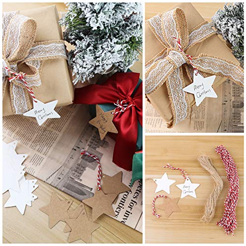 HAKACC Star Gift Tags, 200 PCS Kraft Paper Tags Card Gift Tags with 20 M Natural Jute Twine