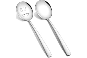 Extra Large Serving Spoons Set 18/8 Stainless Steel - 11.7 Inch Slotted Spoon and Serving Spoon Big Serving Utensil for Buffe