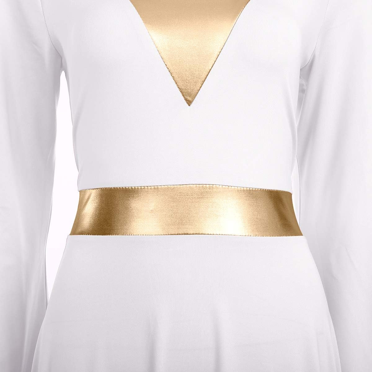 Women Metallic Color Block Liturgical Praise Dance Dress Bell Long Sleeve Lyrical Dancewear Gowns Worship Costume: Clothing