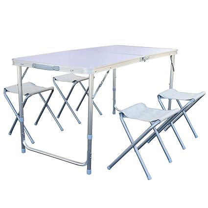 SVITA Camping Angel-Möbel Set Sitzgruppe Koffer Picknick Sitzgarnitur Campingtisch Campingmöbel Alu inkl. Hocker (Picknick-Se