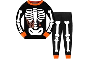 Tkria Kids Pajamas for Boys Skeleton Glow-in-The-Dark Cotton Sleepwear Toddler Clothes Halloween Outfit Size 1-7T…