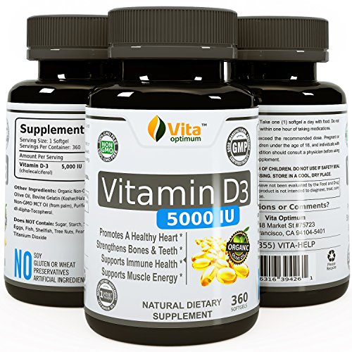 Vita Optimum Vitamin D3 5000 IU In Certified Organic Olive Oil (360