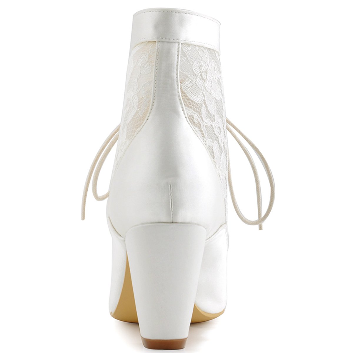ELEGANTPARK Women Closed Toe Chunky Heel Lace Up Satin Lace Wedding Bridal Boots - Image 6