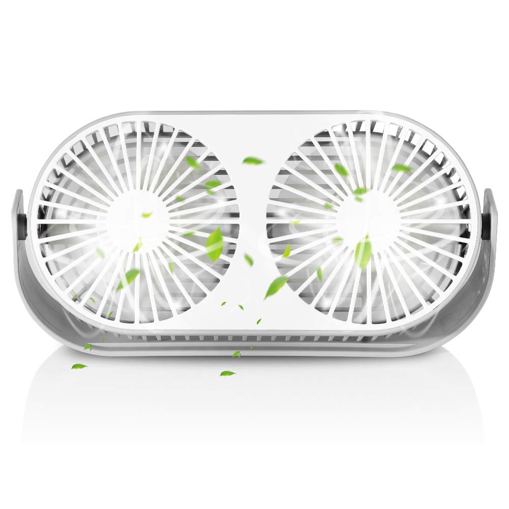 eecoo USB Desktop Fan, Mini Fan, Portable Dual-head Fan with Aroma Diffuser, 3 Kinds of Adjustable Speed, Can Rotate 360 Degrees, Suitable for Home, Office, Camping, Car (Gray)