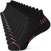 Womens Ankle Socks Cushioned Cotton Athletic Stripe Low Cut Running Socks | Cushioned Ankle Socks with Arch Support, Breathable Mesh, Colorful Stripe Design, Heel Tab for Workout Gym and Everyday Wear