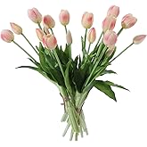 Wenhuidr 20PCS Peachy Fake Tulips Artificial Flowers Realistic Touch Latex Faux Tulips UV Resistant Fake Flowers Bouquet for Table Home Decor Party Wedding Garden Decoration