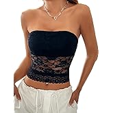 Milumia Women Y2k Sheer Mesh Lace Tube Top Gothic Strapless Bandeau Going Out Crop Tops