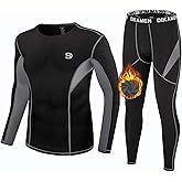 DIKAMEN Men's Thermal Underwear Fleece Lined Performance Fleece Tactical Sports Shapewear Thermal Set