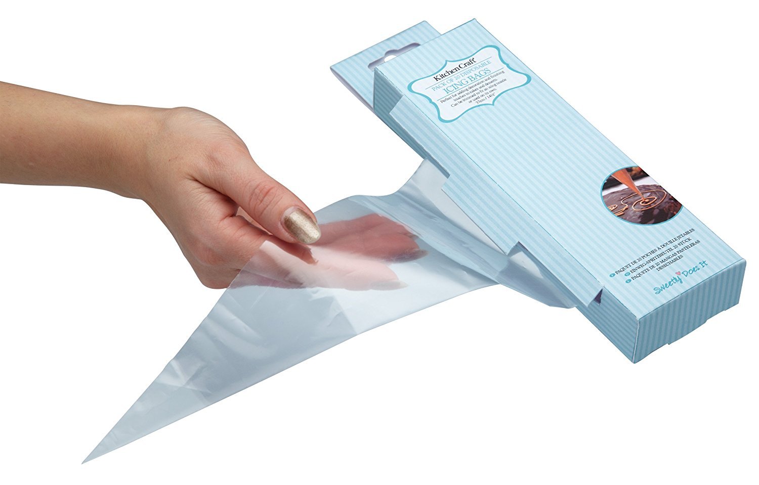 KitchenCraft Disposable Plastic Icing Bags, Pack of 20 Clear Icing Piping Bags for Decorating Cakes, Easy to Grip Piping Bags, Cake Decorating Tools