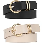 VONMELLI 2 Pack Women's Leather Belts for Jeans Dresses Fashion Gold Buckle Ladies Belt