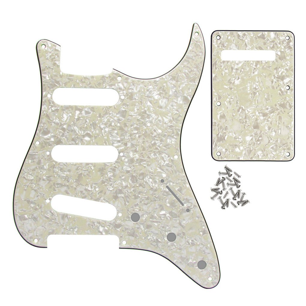 FLEOR Set of 8 Hole SSS Pickguard and Guitar Backplate with Screw for Vintage ST Style Guitar Parts Replacement,4ply Aged Pearl