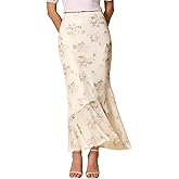 Allegra K Floral Skirts for Women's Ruffle Hem 2025 Summer Long Fishtail Mesh Mermaid Maxi Skirt