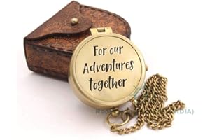 ROBIN EXPORTS RII Pocket Brass Compass, Nautical Navy Compass for Camping, Travelling, Hiking, Boating, Gifting Compass for Wedding, Birthday, Anniversary, Valentine’s Day for Loved Ones with Imprinted Leather Case