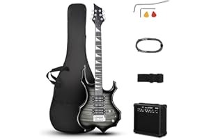 Ktaxon Burning Fire Design Electric Guitar Kit, 39-inch HSH Pickup Electric Guitar Beginner Guitar Set with Amplifier, Rosewood Fingerboard, 5-Ways Pickup Switch (Tiger Black)