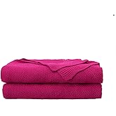PiccoCasa 100% Cotton Knit Throw Blanket,Solid Lightweight Decorative Throws and Blankets,Soft Knitted Throw Blanket for Sofa Couch, Fuchsia 50" x 60"