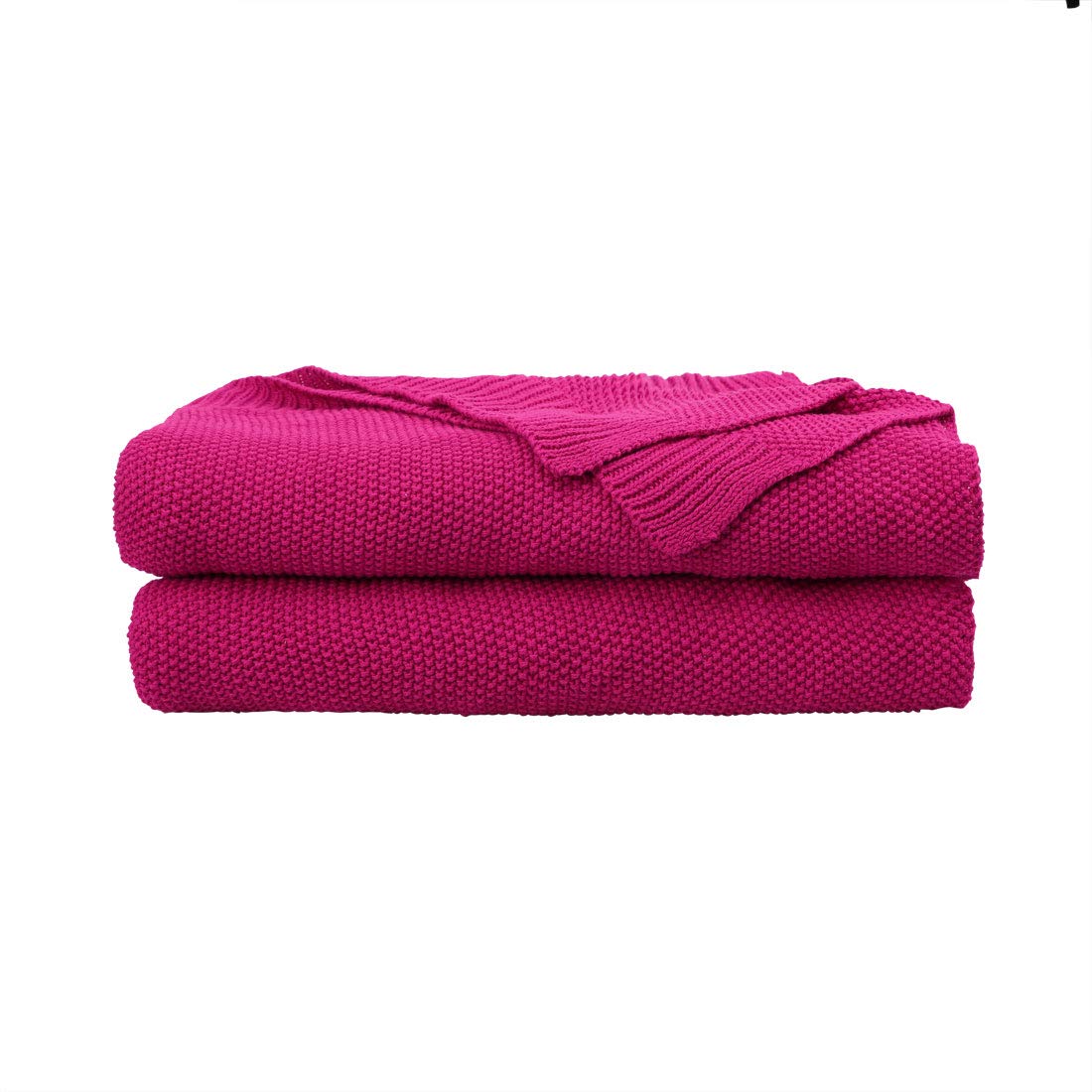 PiccoCasa 100% Cotton Knit Throw Blanket,Solid Lightweight Decorative Throws and Blankets,Soft Knitted Throw Blanket for Sofa Couch, Fuchsia 50" x 60"