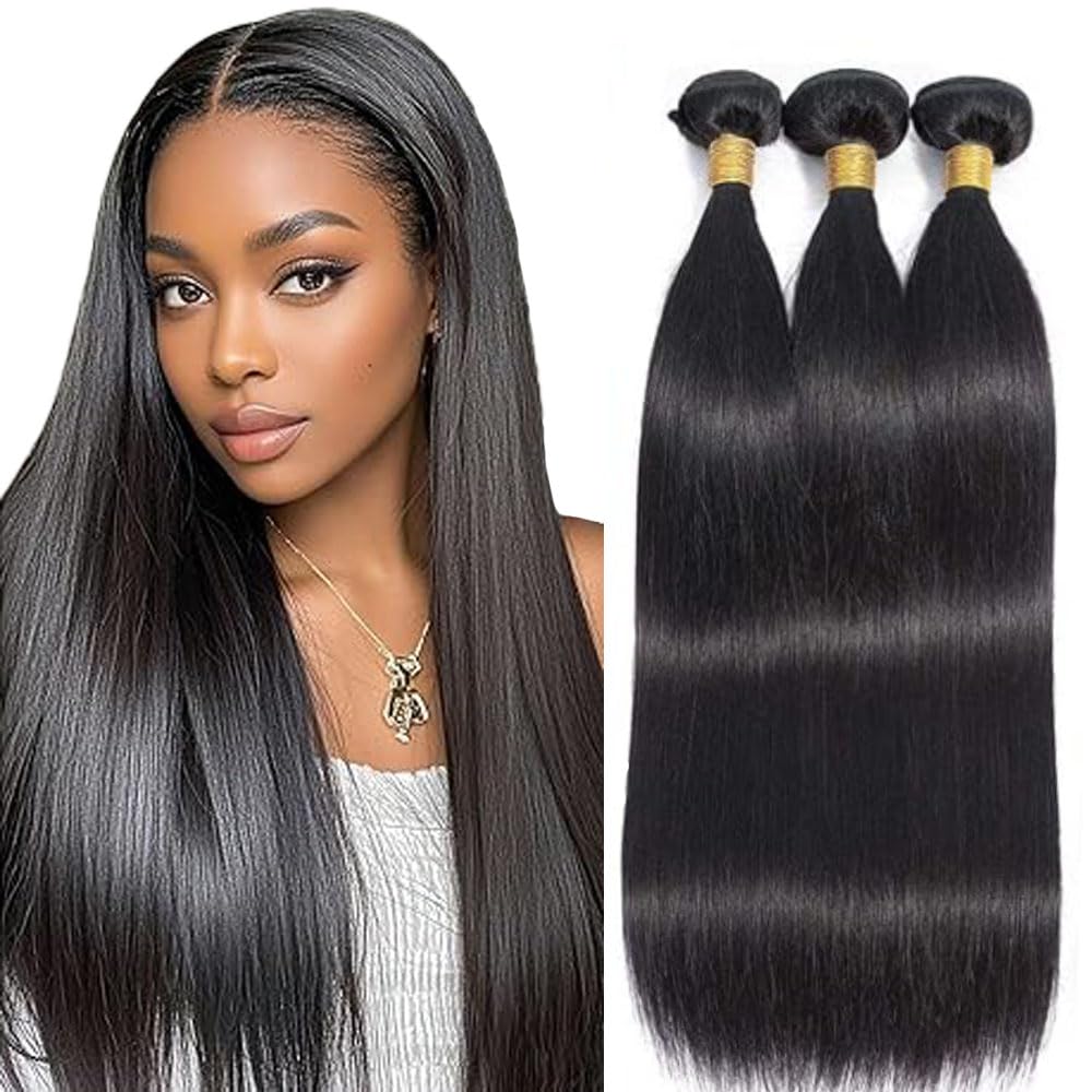 Photo 1 of 12 14 16 Inch Natural Black Color Human Hair Bundles Straight Bundle 3 Bundles 300gHuman Hair Bundles 12A Unprocessed Raw Brazilian Virgin Soft Quick Weave for Black Women