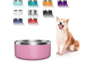 WENBOKMIN Dog Bowl, Stainless Steel Dog Food and Water Bowl with Non Slip Quiet Bottom, Easy to Clean, Dishwasher Safe, 40oz, Pink