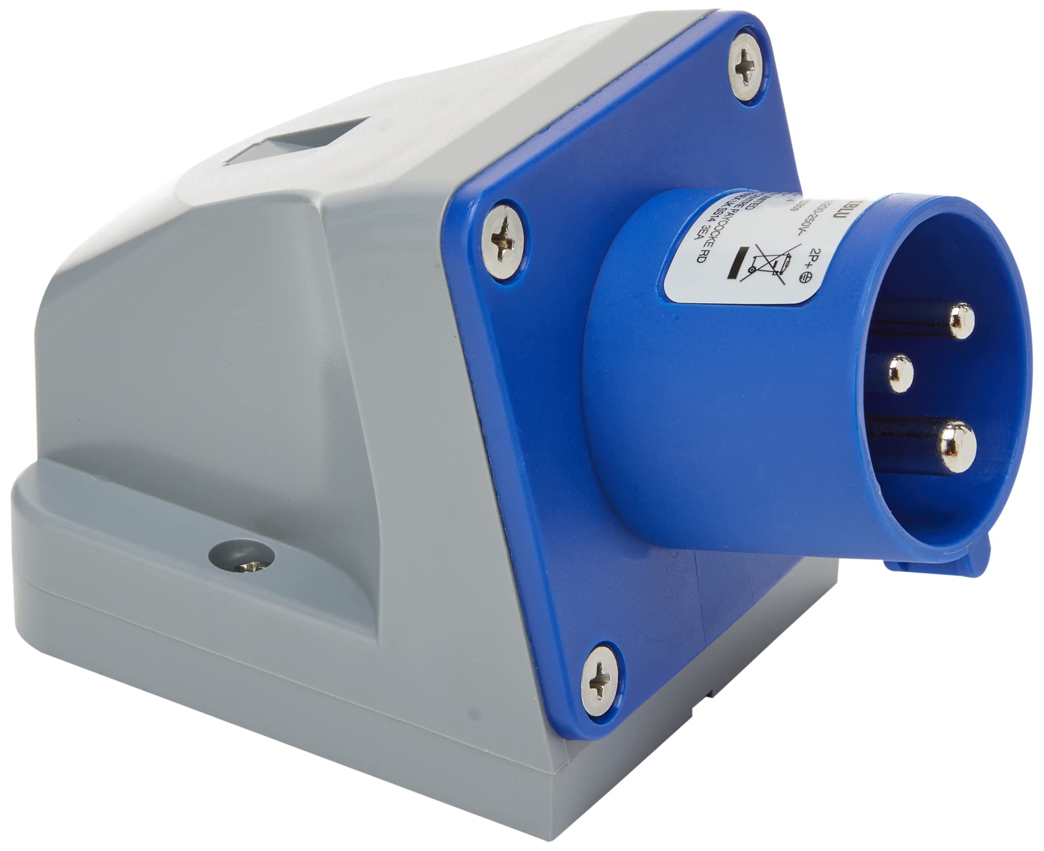 MK Commando K9701 16A 2P+E 200-250V Angled Appliance Inlets (IP44) - Blue