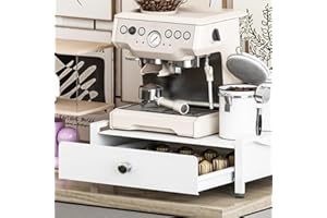 Metal Coffee Rack for Capsule Machines – Space-Saving Countertop Organizer with Sliding Drawer, Stylish White Coffee Pod Hold