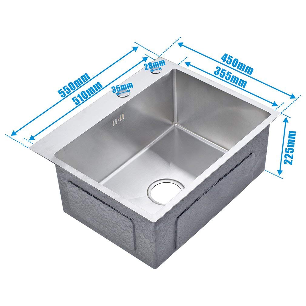 Auralum Fregadero De Cocina Cuadrado 55 X 45 Cm 1 Fregadero 2 Hoyos