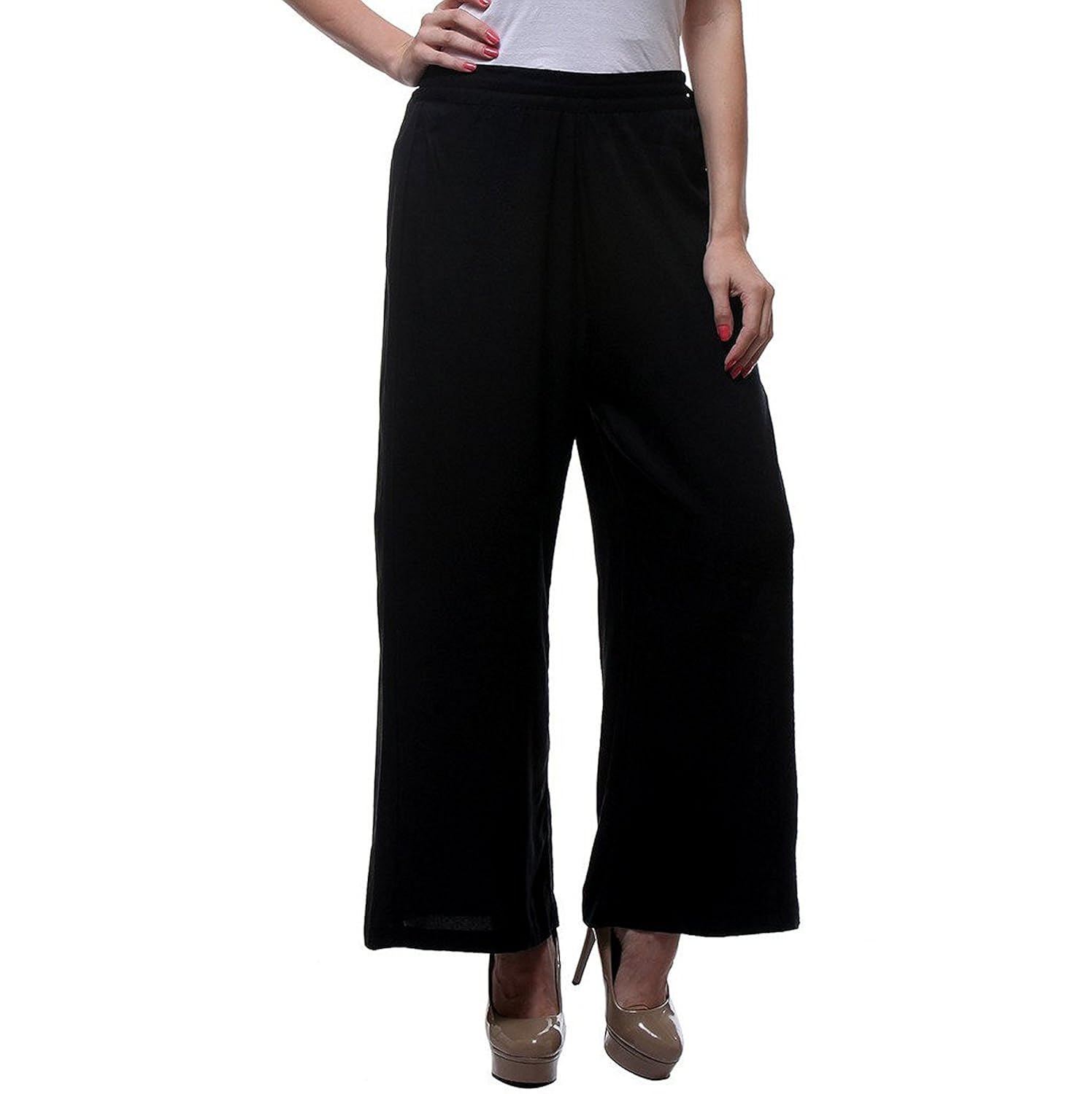 pi world women's rayon plazo (black,free size)