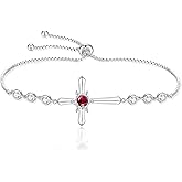 FANCIME Cross Bracelet 925 Sterling Silver Halo Birthstone Bracelet Fine Jewelry Birthday Gifts for Her Women