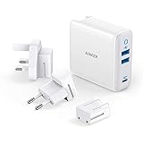 USB C Charger, Anker 65W PIQ 3.0&GaN Type-C Charger with a 45W PD Port, PowerPort III 3-Port 65W Charger with US/UK/EU Plugs