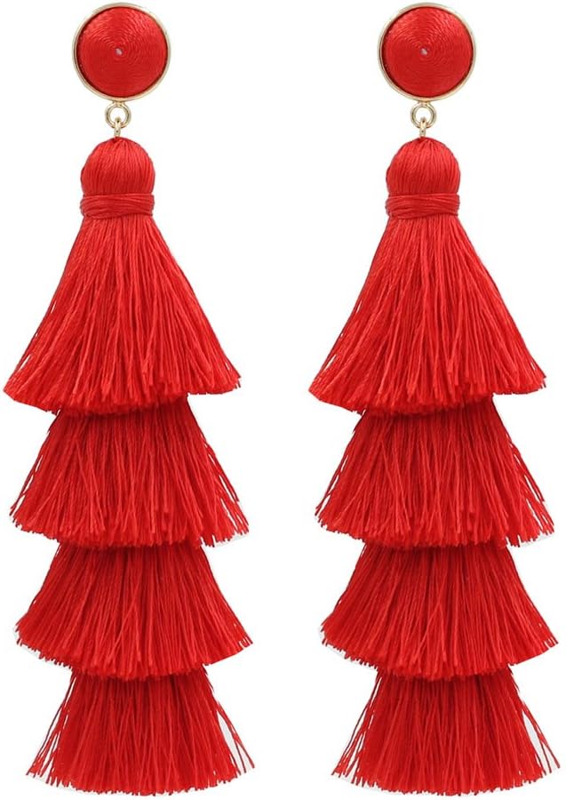 Tassel Earrings Fringe Drop Long Dangling Tiered Thread Earrings
