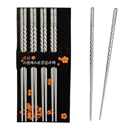 Essstäbchen, Chantwon 5 Paar 10stk Edelstahl Essstäbchen Waschbar für Sushi oder Reis-Gerichte, Wiederverwendbar