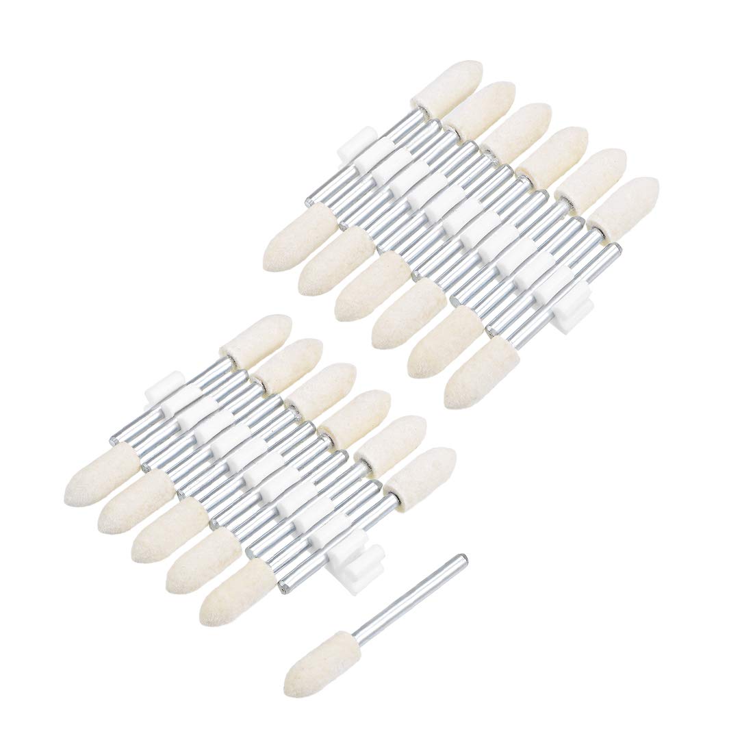 uxcell 6mm Wool Felt Mounted Points Tapered Polishing Bits Burrs Buffing Wheels with 1/8" Shank 24 Pcs