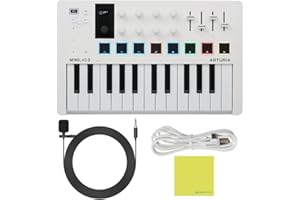 LIQUID AUDIO Arturia MiniLab 3 MIDI Keyboard Controller, Lavalier Omnidirectional Mic, USB Cable & Polishing Cloth - 25 Key MIDI Keyboard for Recording Studio Equipment, Software Included (with 3.5mm Omni Mic)