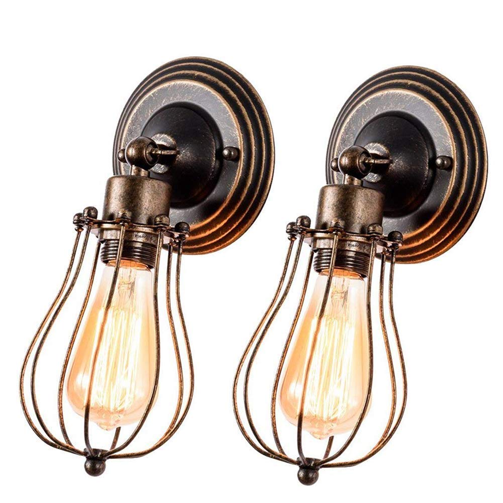Vintage Wall Light, GLADFRESIT Industrial Lighting Adjustable Socket Rustic Sconces Wire Metal Cage Wall Lamp Indoor Home Retro Lights Fixture (Single Lamp-Base Painted with Oil Rubbed Bronze 2 Packs) — image 1