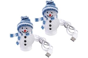 Uonlytech 2pcs LED Christmas Lights Light Up Snowman Ornaments with Hat USB Charging RGB Color Changing Night Light Christmas Table Centerpiece Decorations (Blue)