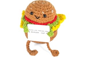 GIFTIARA Funny Positive Burger, Emotional Support Hamburger, Cute Crochet Potato Partner Toy with Positive Card Cheer Up Funny Gag Gifts for Best Friend Birthday Housewarming Women Teacher Fall (Burger)