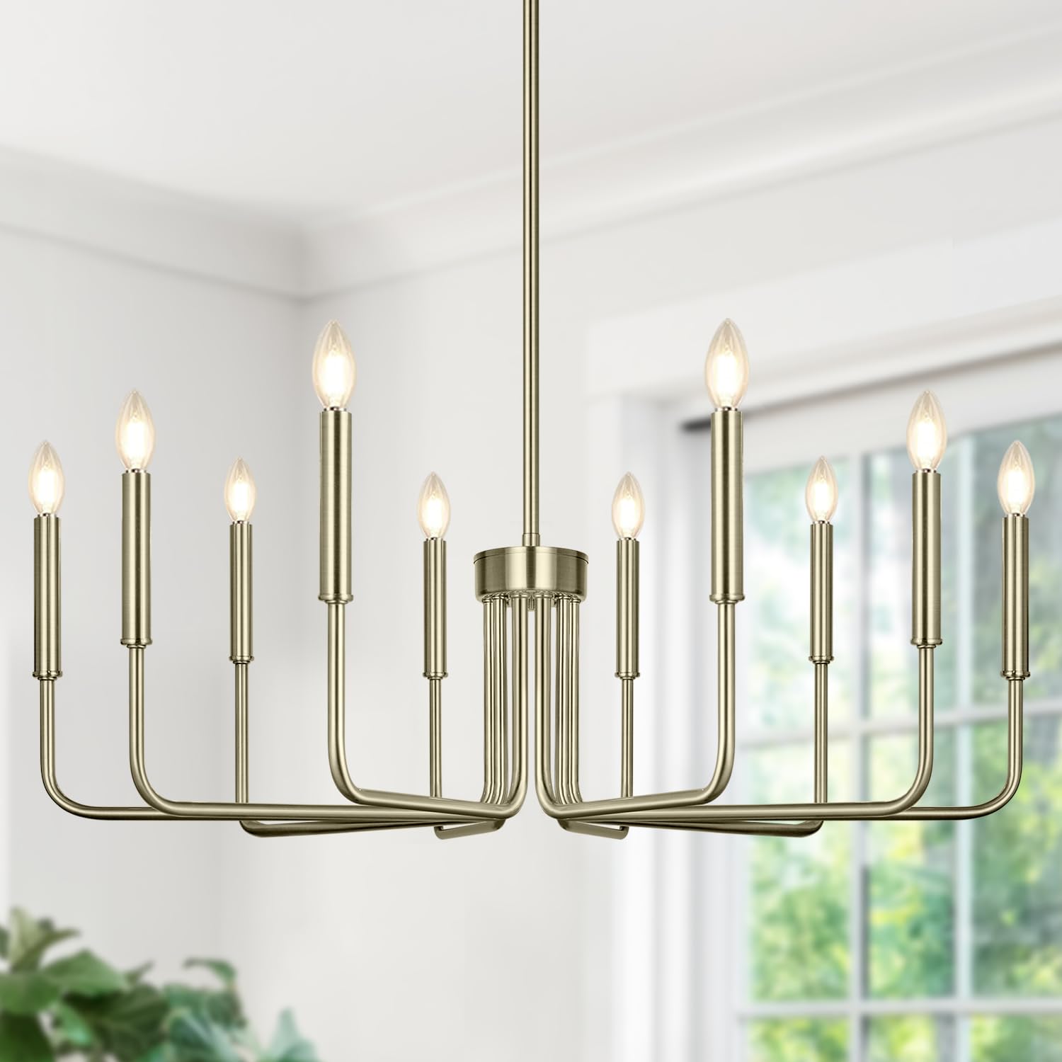 Lynnoland Brass 10-Light Farmhouse Chandelier for Dining Room Lighting Fixtures Hanging, Vintage Candle Pendant Light Fixtures Chandelier for Bedroom, Foyer and Living Room Image