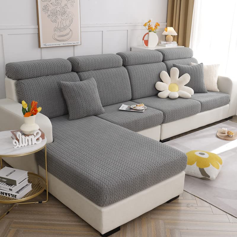 Universal Stretch Sofa Seat Cushion Cover - L Shape Slipcover for Couch, Chaise Protector (Grey Wheat)