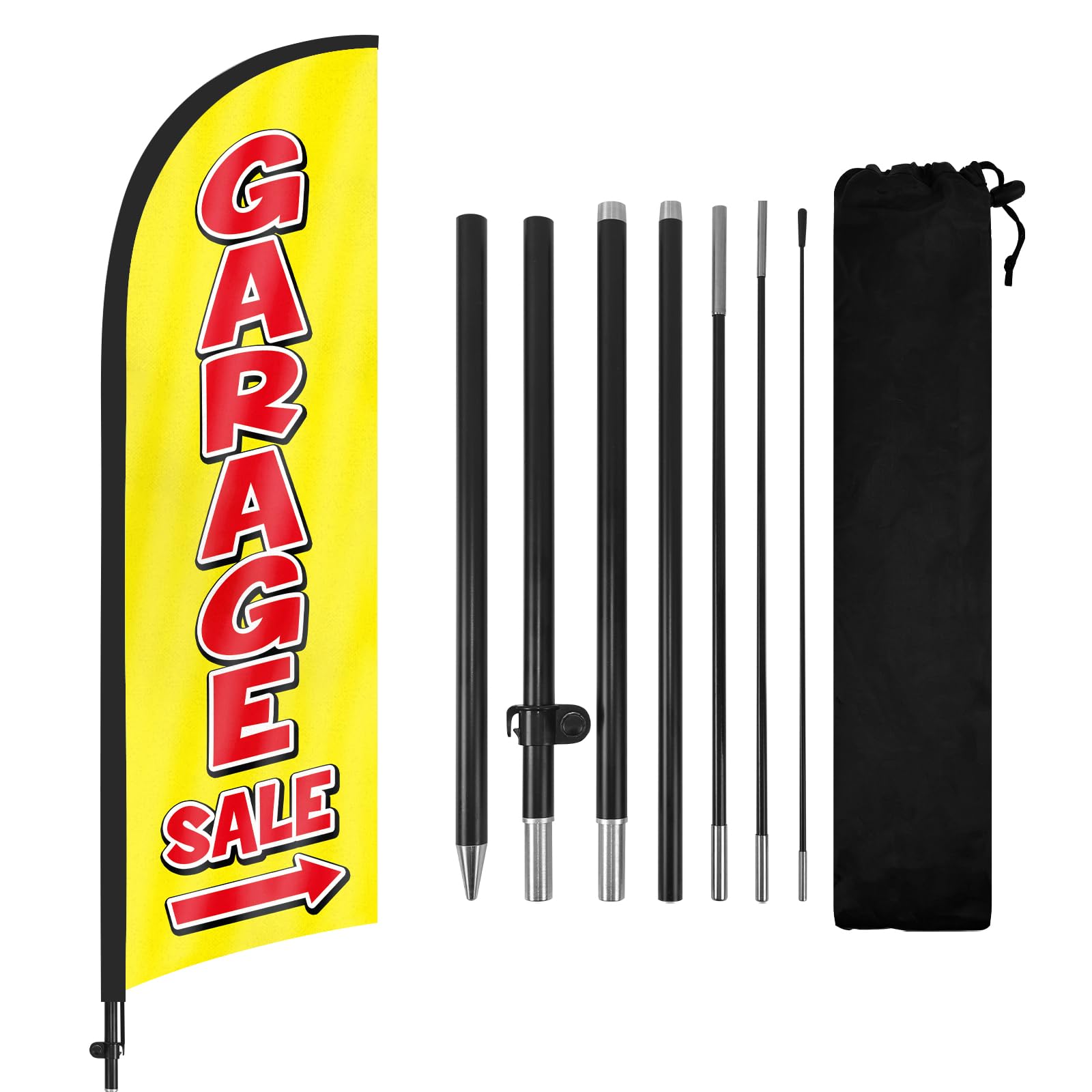 Photo 1 of FSFLAG Garage Sale Advertising Swooper Flag Banners, Garage Sale Feather Flags with Pole and Ground Stake, Advertising Feather Banners Sign for Garage Sale Business 8FT, Yellow