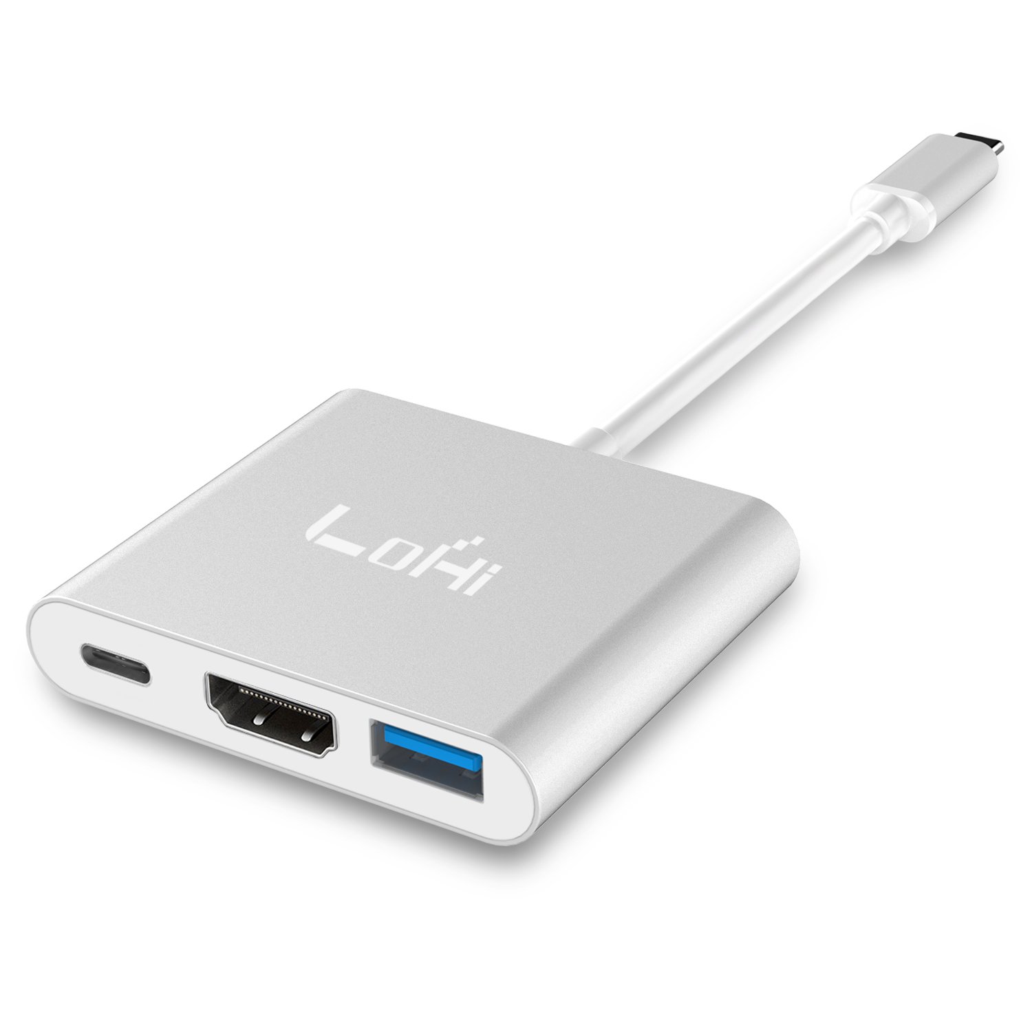 USB-C-to-HDMI, LoHi 3-in-1 Digital Multiport adapter, USB-C Quick Charging + HDMI (Supports 4K) + USB 3.1 Port, for HDMI Converter and MacBook /ChromeBook Pixel/USB-C Devices (Sliver)