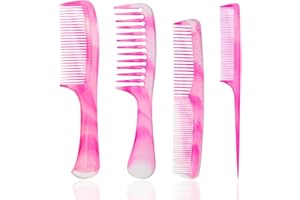 FHALLYNN 4 Pcs Pink Hair Comb Set,Hair Combs for Styling .Wide Tooth, Fine Tooth, Rat Tail, and Dual Combs for Women and Men