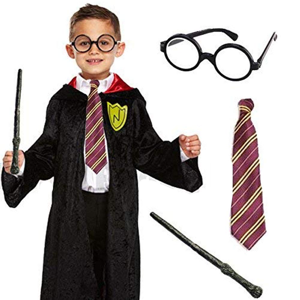 Blue Planet Fancy Dress ® Deluxe Childrens Kids Boys Wizard Robe, Tie, Glasses & Wand Book Week Day Costume Outfit (Large 10-12 years)