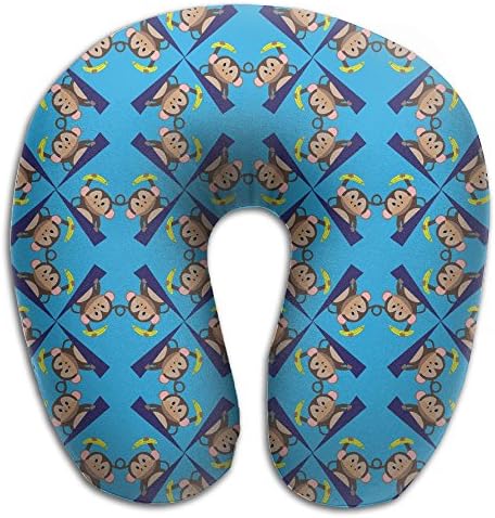 KIENGG Cartoon Monkey Twist Pattern Memory Foam U-Shaped Pillow,Unique Travel Rest Pillow For Neck Pain,Breathable Soft Comfortable Adjustable