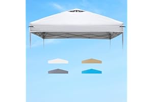 FLOUREE 10x10 Canopy Replacement Top Cover with Air Vents for Pop up Canopy Gazebo Tent, with Adjustable Strap, Waterproof & Anti-UV for Outdoor Shade (Frame Not Included) (White)