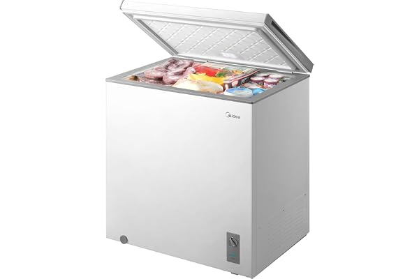Midea MERC07C4BAWW Chest Freezer, 7.0 Cubic Feet Freezer With Removable Basket, Interior LED Light, Adjustable Temperature, For Kitchen Apartment Office, White