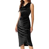 FeteChiq Velvet Dress for Women Wedding Guest Dress Sleeveless Cowl Neck Cocktail Party Dress